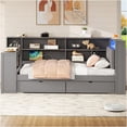 thumbnail image 2 of JERFIT Grey Twin Size Storage Platform Bed with LED Headboard, USB Charging, Desk Drawers, 2 of 10