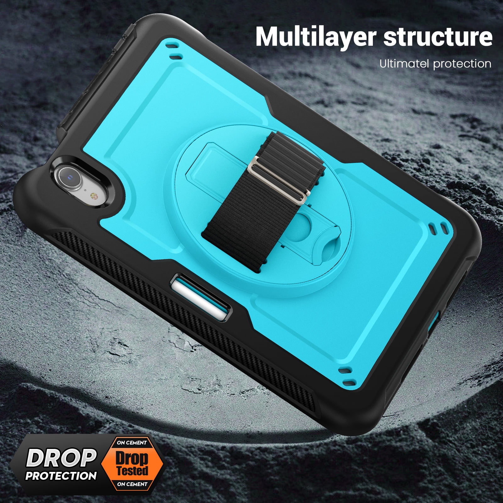 ELEHOLD Rugged Case For Apple iPad 11th(A16) 2025/10th Gen 2022,360 Rotating Stand Hand Strap Shoulder Strap Pencil Holder Full-Body Heavy Duty Shockproof Protective Case,Lightblue