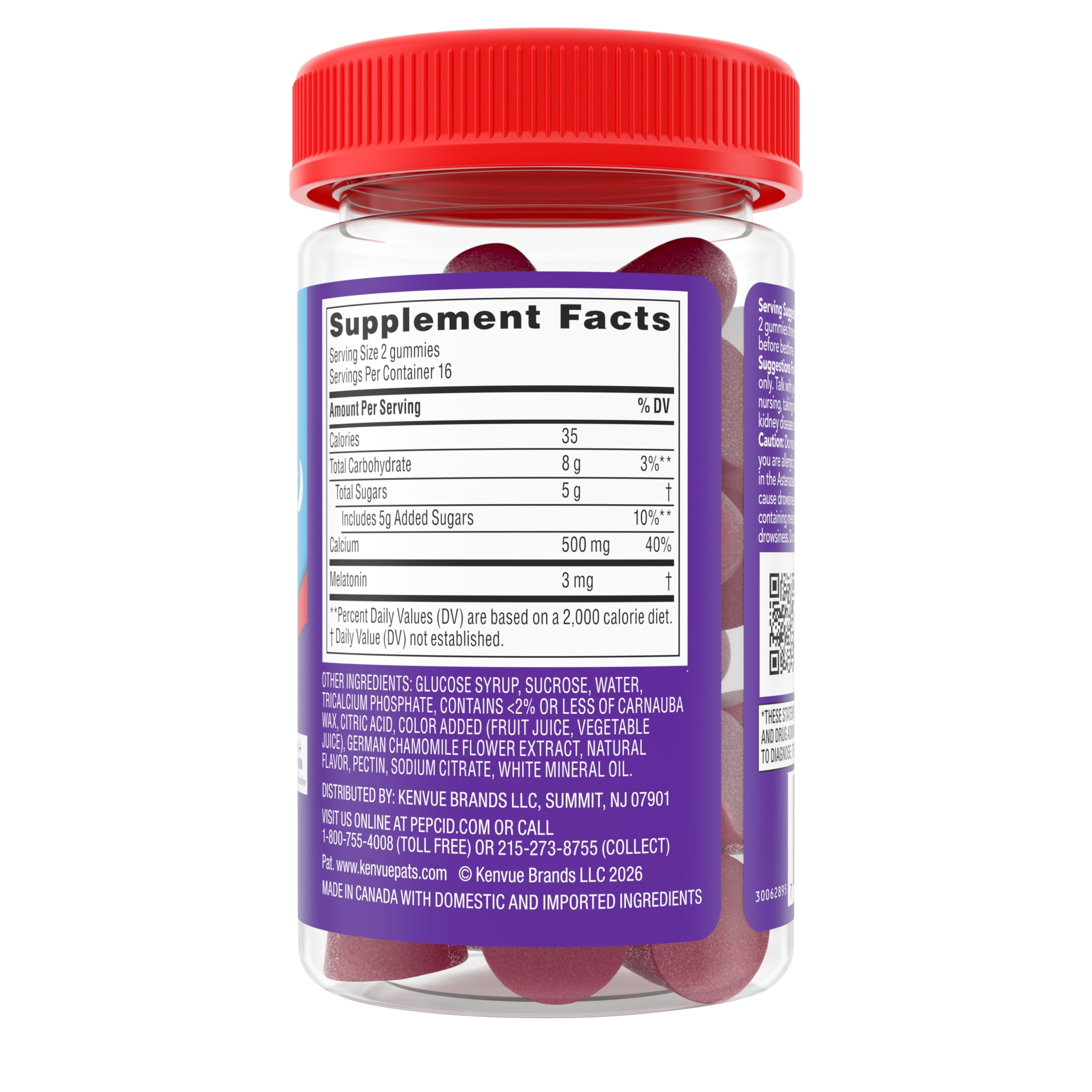 Pepcid Soothing Gummies, Heartburn + Sleep, Strawberry, 32 Count