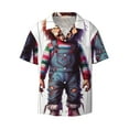 thumbnail image 2 of Lsque Chucky print Men's Cuban Collar Short Sleeve Shirt Summer Beachwear Casual Button Down Fashionable Vacation Leisure Shirt-Small, 2 of 7