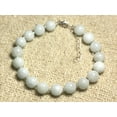 thumbnail image 2 of Aquamarine 8mm Round Shape Smooth Cut Beads 7 inch adjustable Silver Plated Clasp Bracelet for men, women, unisex. Link Chain Stacking Bracelet.|LINK_00848, 2 of 3