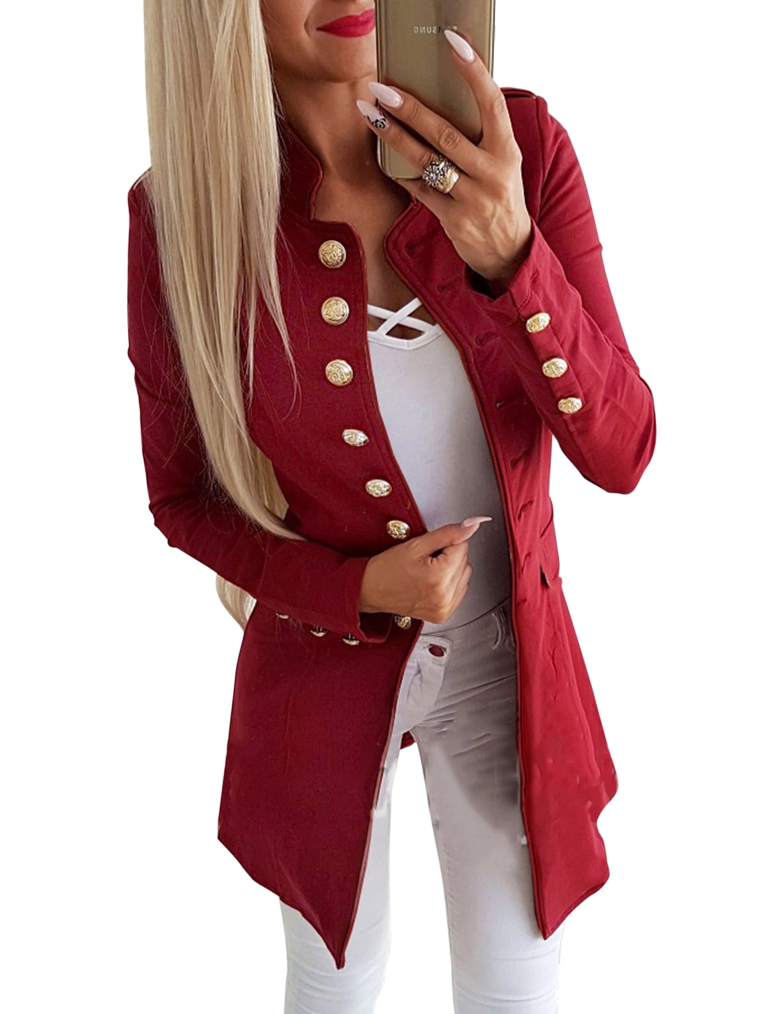 Work Blazer Jackets Women Buttons Open Front Cardigan Long Sleeve Office Coat Suit Outwear