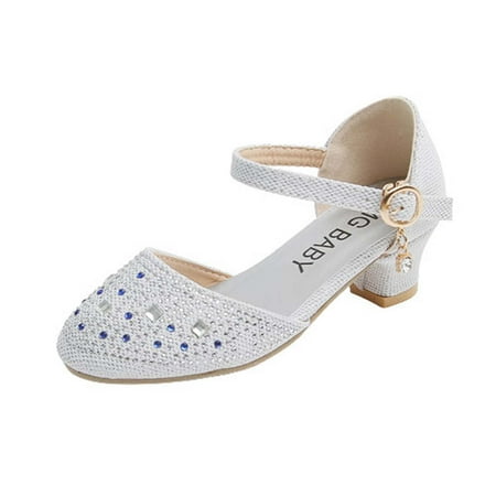 

AJTQTH Kids Teens Girls Princess Shoes Elegant Rhinestone Accessories High Heel Wedge Sandals Stylish Buckles Straps Closed-Toe Sandals for Party Summer Casual Silver 11 Years