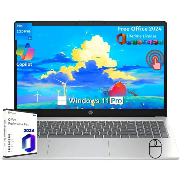HP 15.6" Touchscreen Business Laptop Computer - with MS Office 2024 Lifetime License, Intel 6-core i3-1215U, 32 GB RAM, 1 TB SSD, UHD Graphics, Long Battery Life, Wi-Fi 6E, Windows 11 Pro, Copilot
