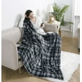 thumbnail image 2 of ELLE Home Railroad Plaid Gray, Black Flannel Plush Throw, 70" x 50", 2 of 6