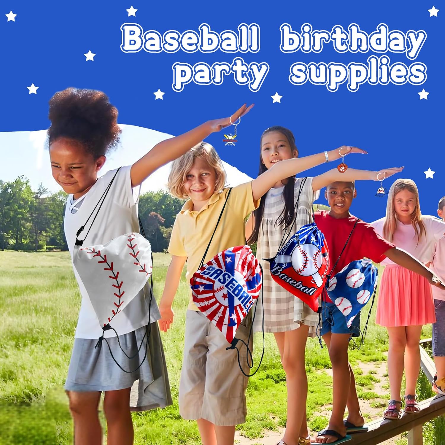 Baseball Party Favor Set, 110 Pieces With Drawstring Bags, Mini Balls, Wristbands, Slap Bracelets, Keychains And Stickers For Birthday Party Supplies