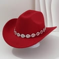 thumbnail image 2 of HNMKIU Retro Western Cowboy Hat for Men and Women with Metal Drops Gemstone Net Design Chain for Parties and Fashion Events Cowboy Hats for Men 03_Red,One Size, 2 of 3