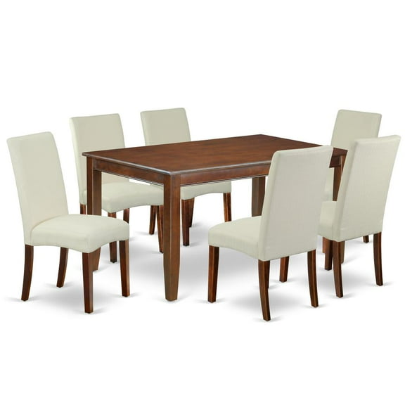 East West Furniture Dudley 7-piece Wood Dining Set in Mahogany/Cream
