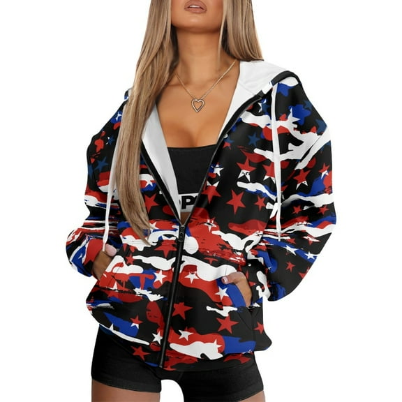 Renewold Camo American Flag Womens Oversized Zip Up Hoodies Fashion Hooded Pullover Jackets Sweatshirts Long Sleeve Y2K Hoodies Fleece Sweaters Hooded Cardigan Fall Winter Clothes, XS