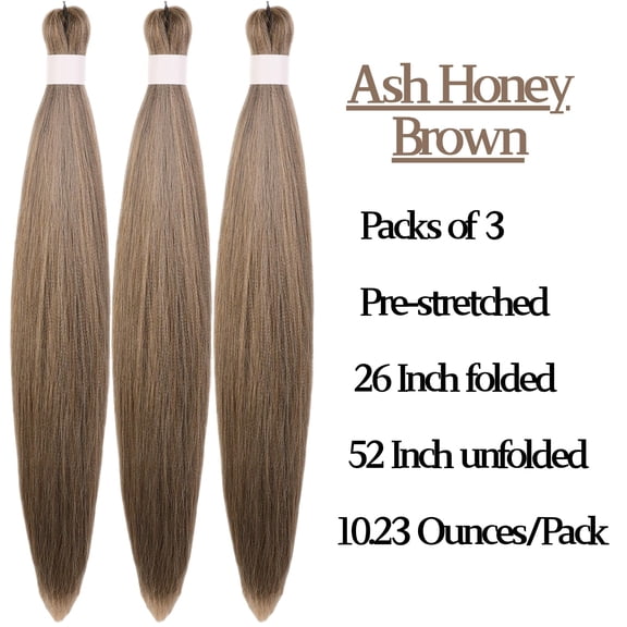 WEIF-Ash Honey Brown Braiding Hair Pre stretched Synthetic Hypoallergenic ez braid Pre stretched Braiding Hair Extensions for Knotless Braids