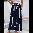 thumbnail image 4 of Pantalones para Mujer, Estampado Bohemio, Pierna , Cintura Alta, Holgados, con Cordón y Bolsillos, Informales, Verano 2025. Azul Marino XL, 4 of 9