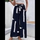 thumbnail image 4 of Pantalones para Mujer, Estampado Bohemio, Pierna , Cintura Alta, Holgados, con Cordón y Bolsillos, Informales, Verano 2025. Azul Marino S, 4 of 9