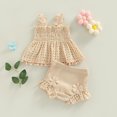 thumbnail image 3 of Gupgi Baby Girls Solid Color Cutout Pleated Tank Tops Ruffle Shorts 3 6 12 18 Months 2Pcs Summer Set, 3 of 7