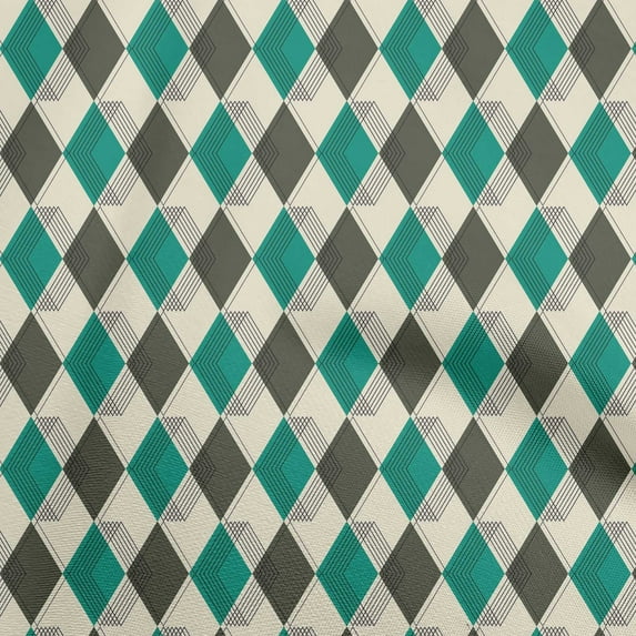 oneOone Cotton Poplin Dark Teal Green Fabric Check Argyle Diy Clothing Quilting Fabric Print Fabric By Yard 42 Inch Wide