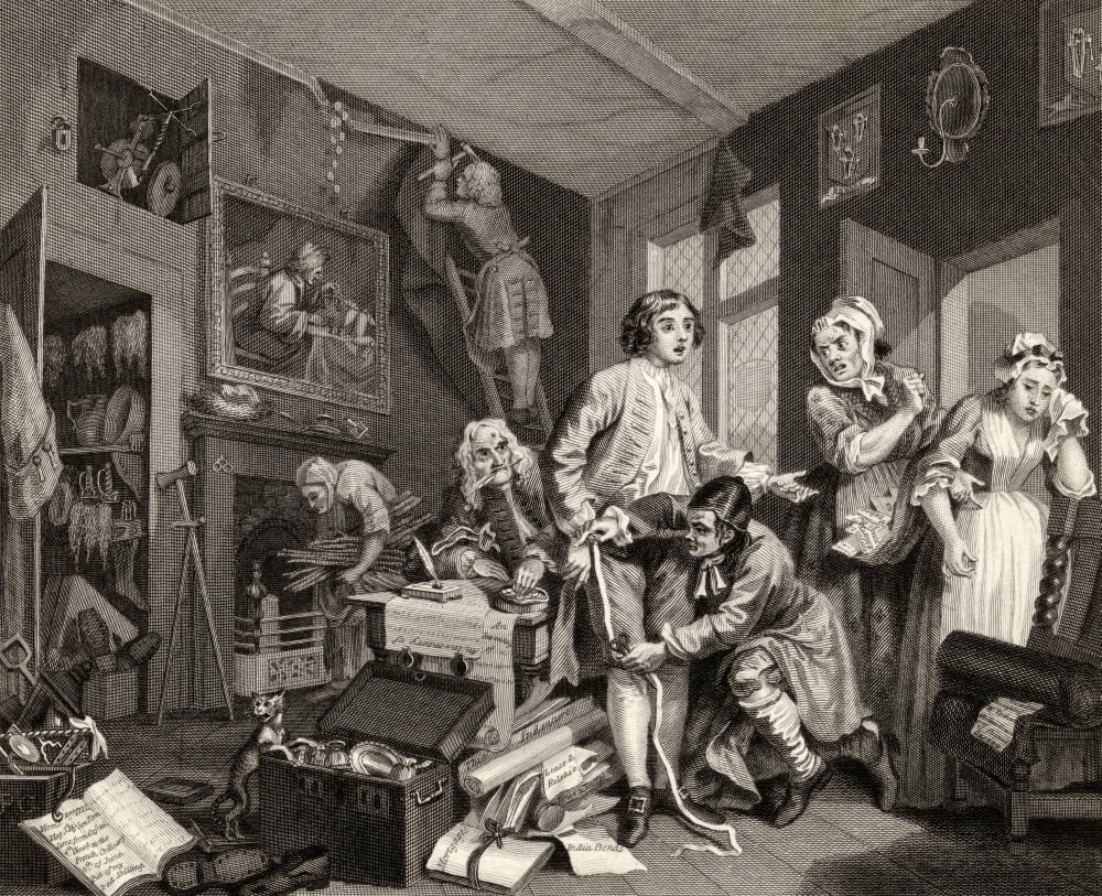 The Rakes Progress The Young Heir Takes Possession Of The Misers Effects From The Original Picture By Hogarth From The Works Of Hogarth Published London 1833 Canvas Art - Ken Welsh Design Pics (32 x