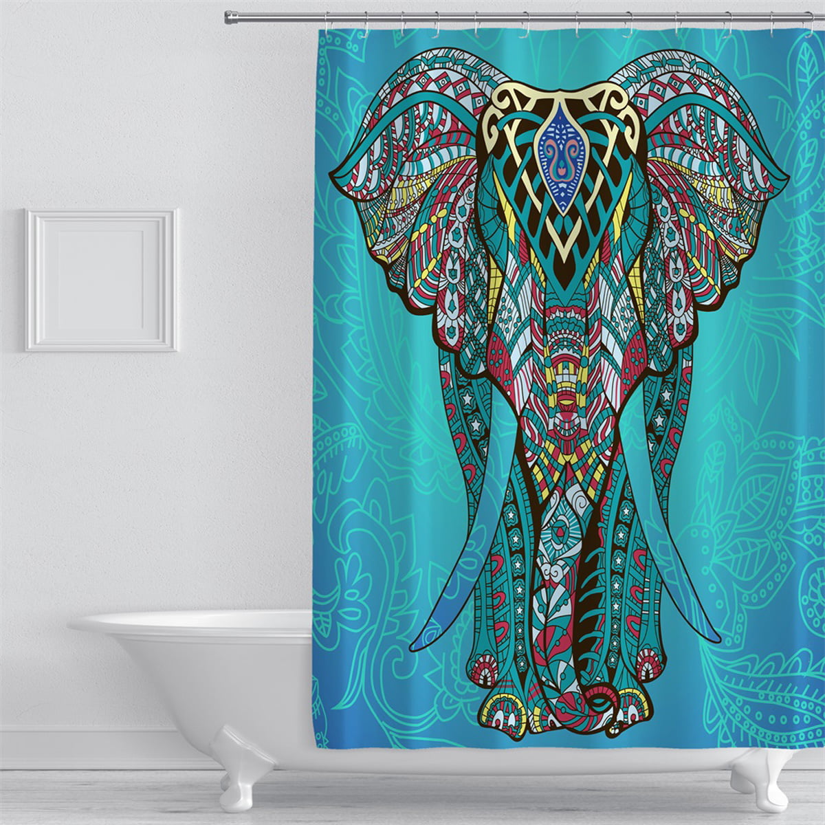 60/72/79" Waterproof Polyester Shower Curtain &Mat&Hooks-India Elephant 4114 