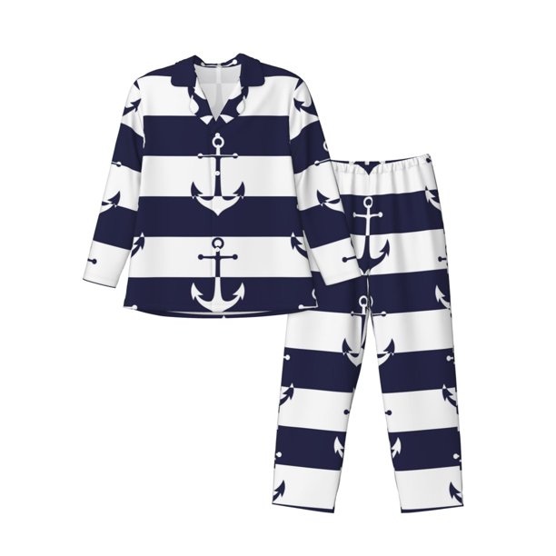 Fotbe Anchors Pijama de Hombre con Estampado de Manga Larga, Conjunto de 2 Piezas, Ropa de Dormir Suave y Cómoda con Bolsillos-Small