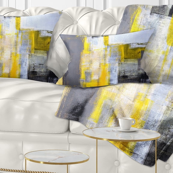 Designart Grey and Yellow Blur Abstract - Abstract Throw Pillow - 12x20