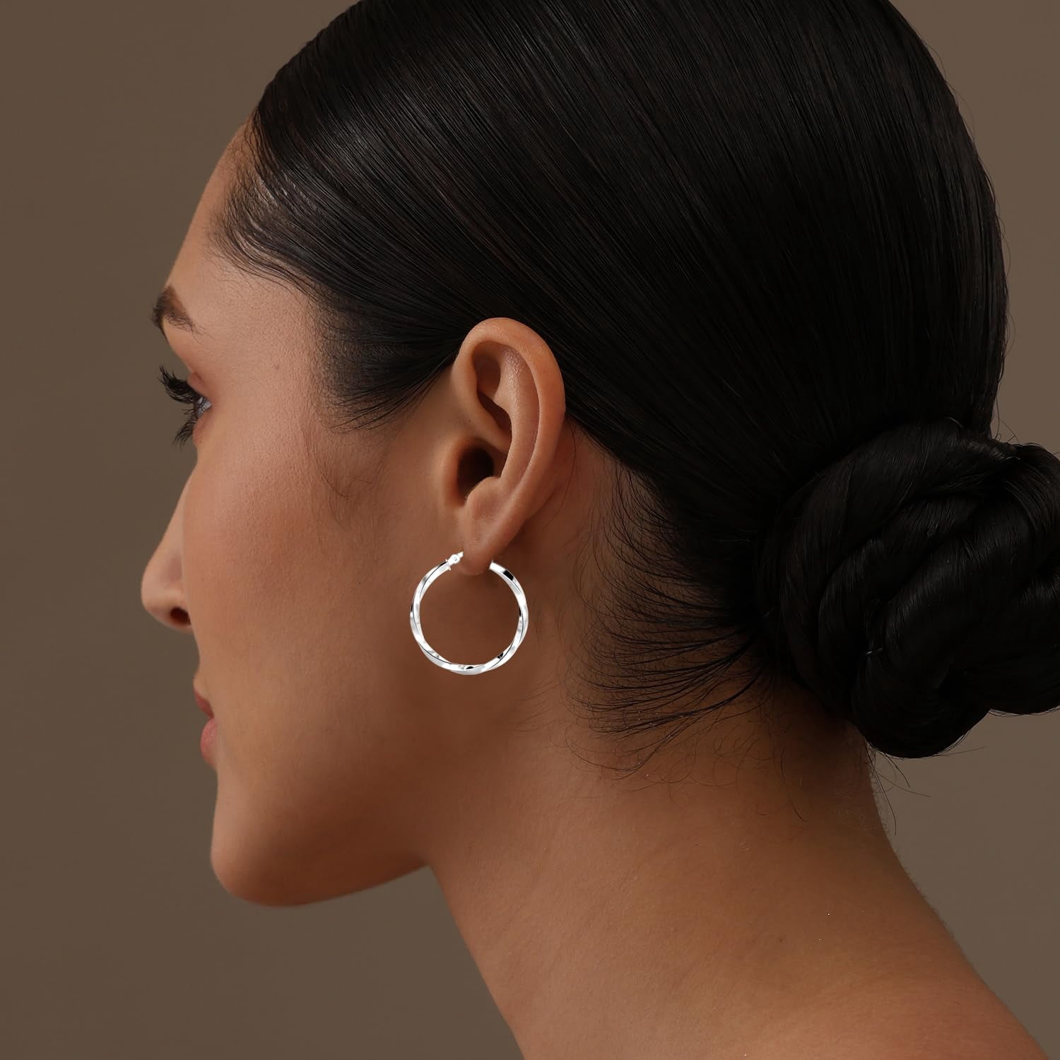 LeCalla Sterling Silver Hoop Earrings, Anti-Tarnish, 925 Silver, 30MM, with Authentication Certificate