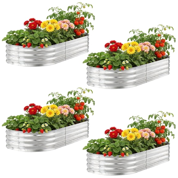 Raised Garden Bed Kit,4 Pack 4×2×1ft Raised Garden Boxes Outdoor for Vegetables and Flowers,Silver