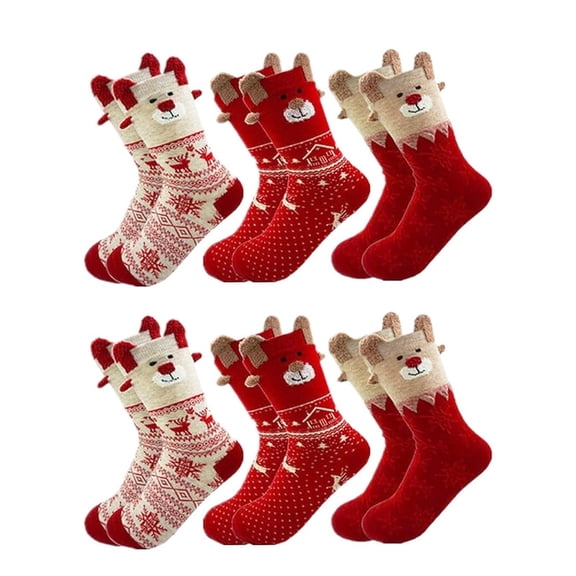 Christmas Socks Festive Unisex Holiday Mid Calf Socks Santa Reindeer Snowflake Cute Cartoon Design Winter Comfortable Men Crew Socks for Women Red