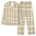 thumbnail image 2 of ITSAME 2-Piece Pajama Sets for Womens, Plaid Buttons Notch Collar Tops Stretch Pants Casual Loungewear Beige L, 2 of 5