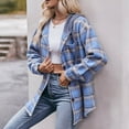 thumbnail image 6 of DDAPJ pyju Womens Shacket Jacket Lightweight Drawstring Plaid Hoodies Button Down Hooded Shirt Jackets Fall Fashion Outerwear Blue S, 6 of 7