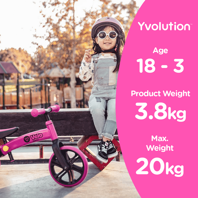 Yvolution Velo Toddler Balance Bike 9\'\' Wheel (Pink) Girls, 18 Months to 3  Years Old