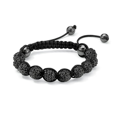 - Round Black Crystal & Glass Ball Black Macrame Rope Tranquility Bracelet Adjustable 8