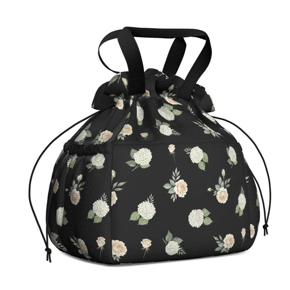 Pioneer Flower Floral Print Pattern Drawstring Lunch Bag Women - Drawstring Lunch Bag Insulated for Work Office - Stain-Resistant Large Lunchbags for Women with Multi-Pockets