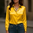 thumbnail image 4 of Kixjoy Velvet Tops for Women Long Sleeve Elegant Collared Tops Soft Dressy Soild Blouse Office Casual Fall Womens Tops, Yellow S, 4 of 5