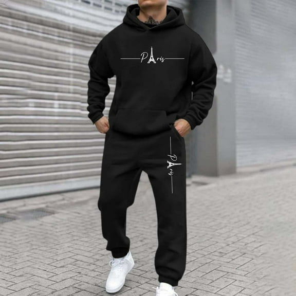 Dwelliawo Sweat Suits for Men 2 Piece Hoodie and Sweatpants Solid Color Sweat Hoodie Joggers Athletic Pants Set Relaxed Fit Fall Winter Suits with Pockets Black 2XL