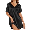 thumbnail image 4 of Sakmal Womens Moo Moo Nightgown Short Black Comfy House Dress Short Sleeve Patchwork Nightgowns for Women, 4 of 9