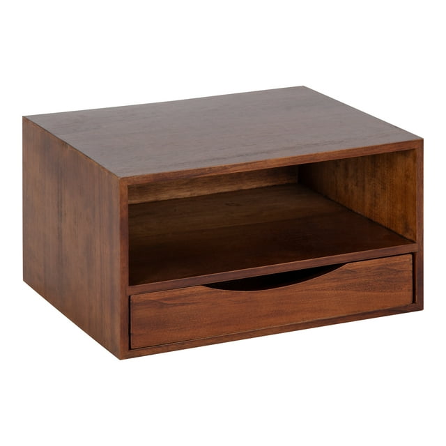 Kate and Laurel Hutton Modern Floating Shelf, 12.5 x 10 x 7, Walnut Brown, Transitional Floating Desk For Storage and Display