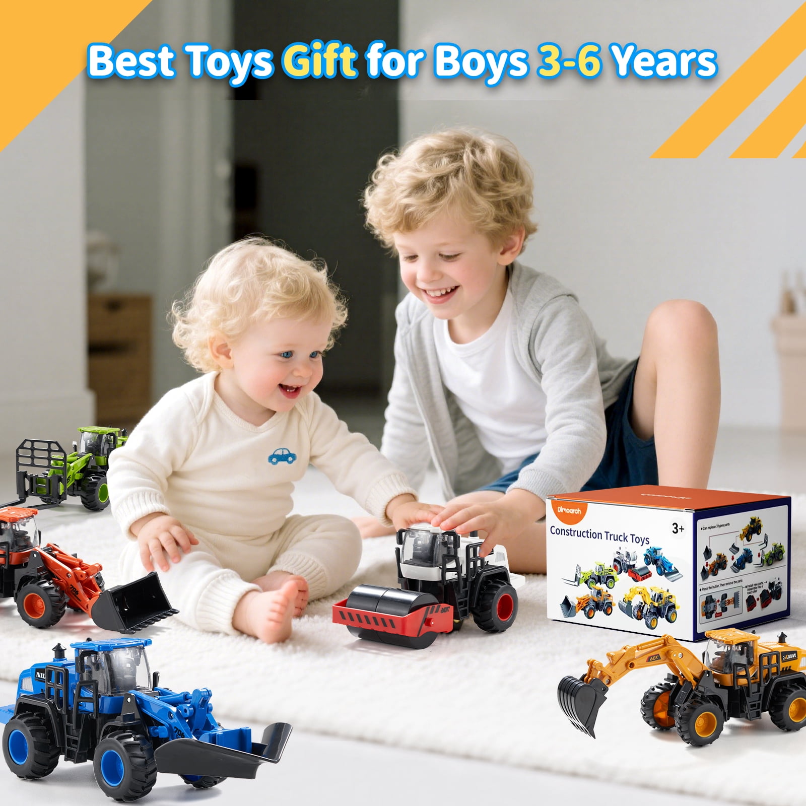 Dimoarch Construction Trucks Toys for Boys 3 4 5 6 Years Old, Kids Friction Powered Trucks Vehicles Sandbox Beach Excavator Toys for Boys, Birthday Gift for Toddlers