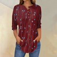 thumbnail image 2 of Xyxonk 3/4 Sleeve Tops for Women Fashion Floral Printed Shirts Loose Button Down Tunic Top Fall Three Quarter Length Sleeve T Shirts Clothing Cute Clothes,Wine XL, 2 of 5