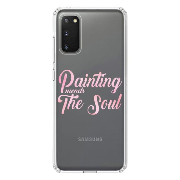DistinctInk Clear Shockproof Hybrid Case for Galaxy S20 ULTRA / 5G (6.9" Screen) - TPU Bumper Acrylic Back Tempered Glass Screen Protector - Painting Mends the Soul