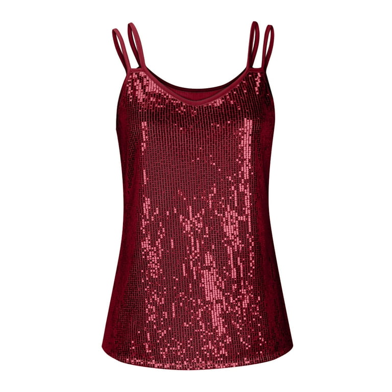 Amzcrzy Womens Sequin Top Sleeveless V-Neck Camisole Spaghetti