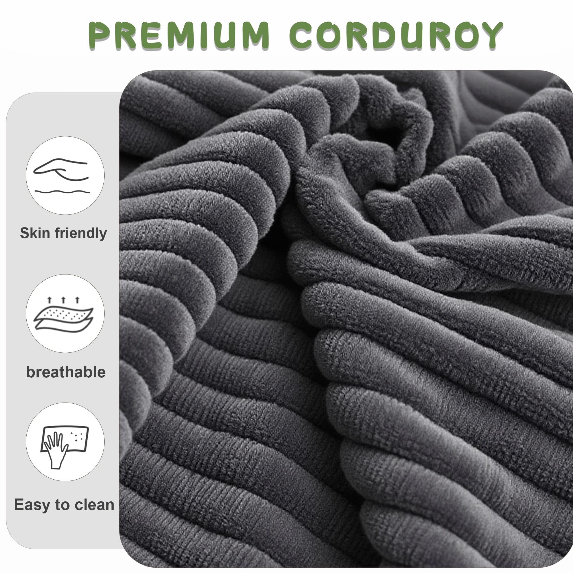 AAQZ 101" Corduroy Sofa Couch for Living Room, 3 Seater Deep Seat Comfy Couch in a Box, 2 Cushions, 2 Pillows Tool-Free Setup,Gray