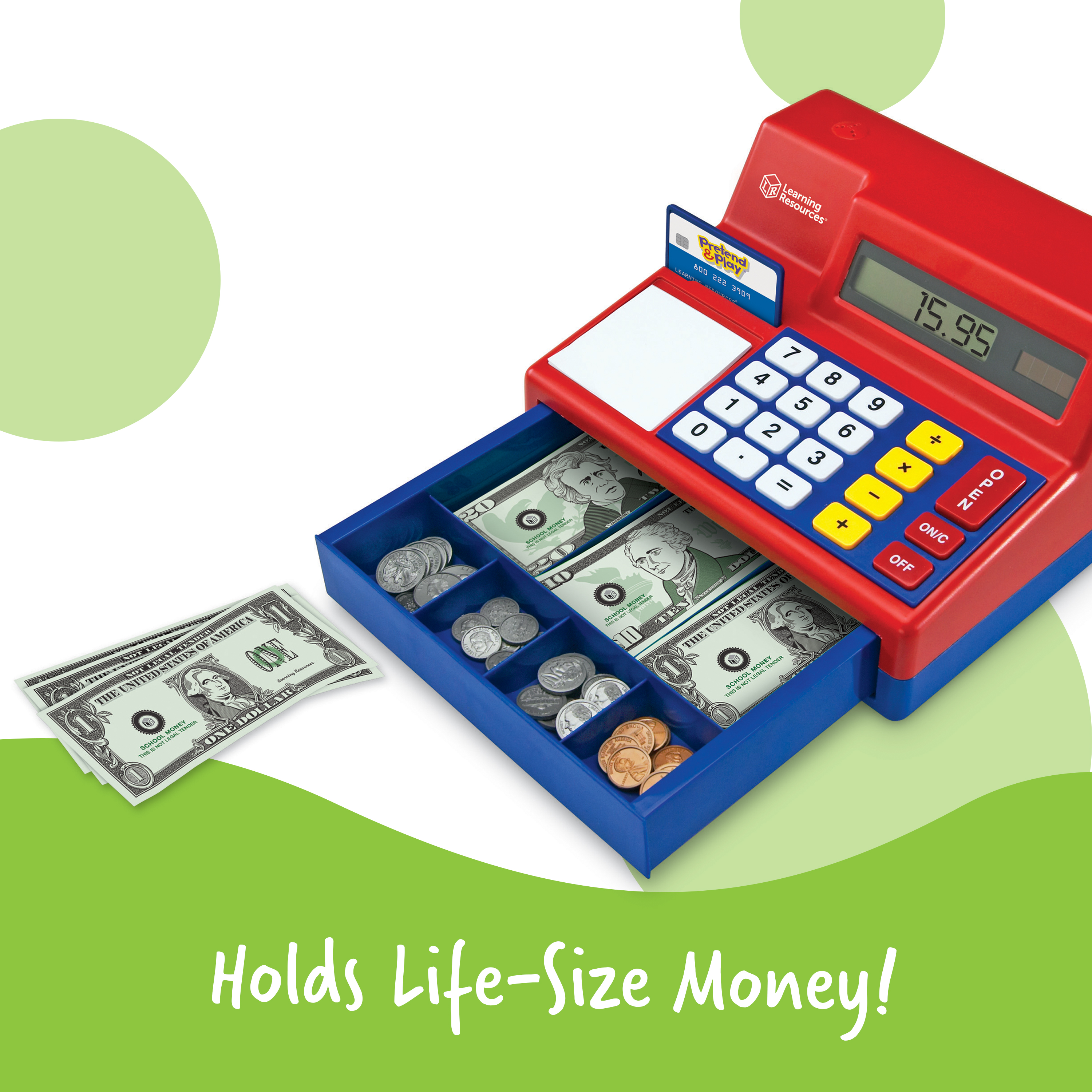 Learning Resources Pretend & Play Calculator Cash Register, Educational Learning Preschool Play Cash Register Toy for Girls and Boys, Sustainable Toys Ages 3 4 5+ - image 3 of 9