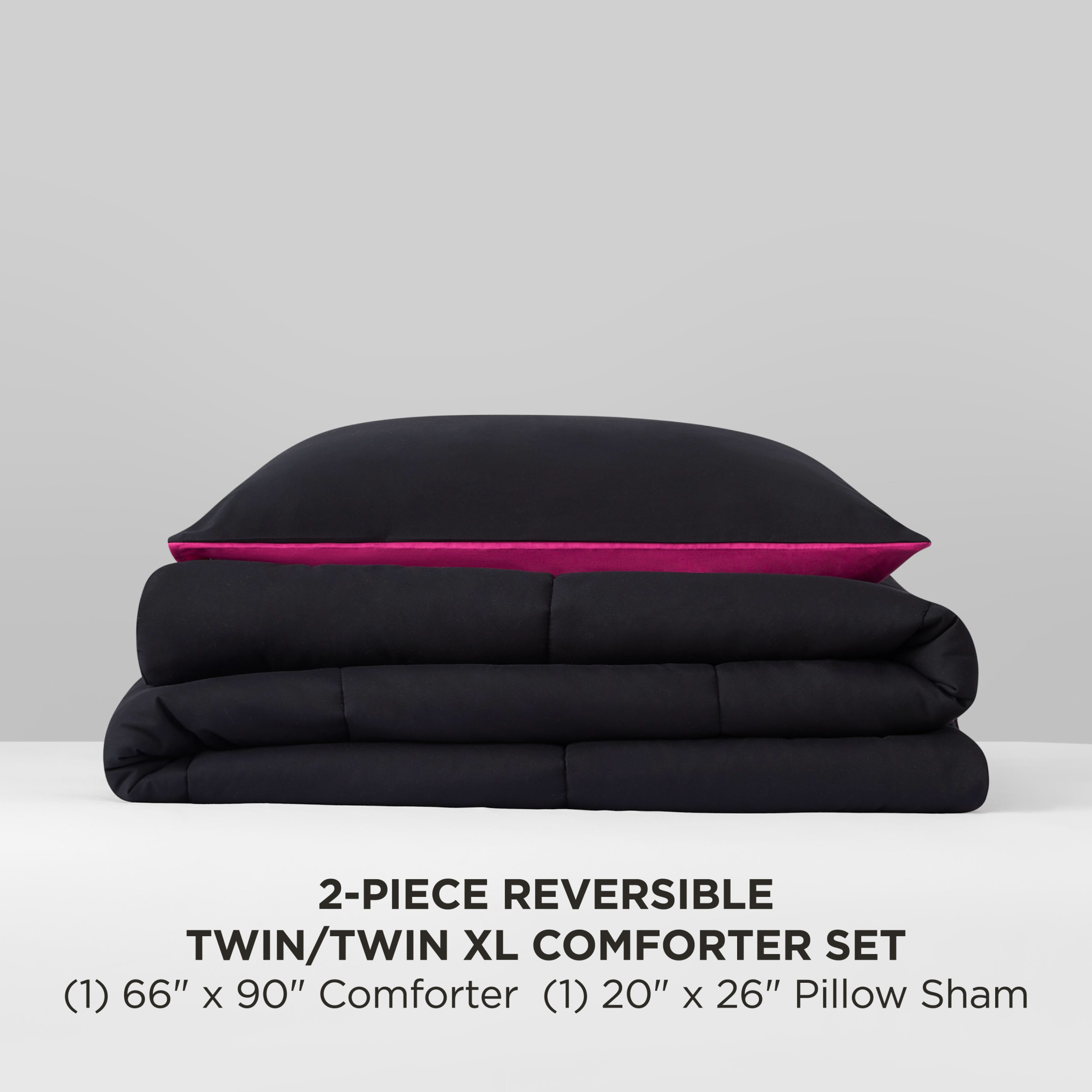 The Sheet Lab Reversible Box Stitch Comforter Set, 2-Piece Twin/Twin XL – Hot Pink/Black