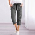 thumbnail image 2 of WCMZJ Capris Pants for Women Cotton Linen Casual Summer 2025 Straight Wide Leg Loose Drawstring Elastic Waist Cropped Trouser Gray M, 2 of 5