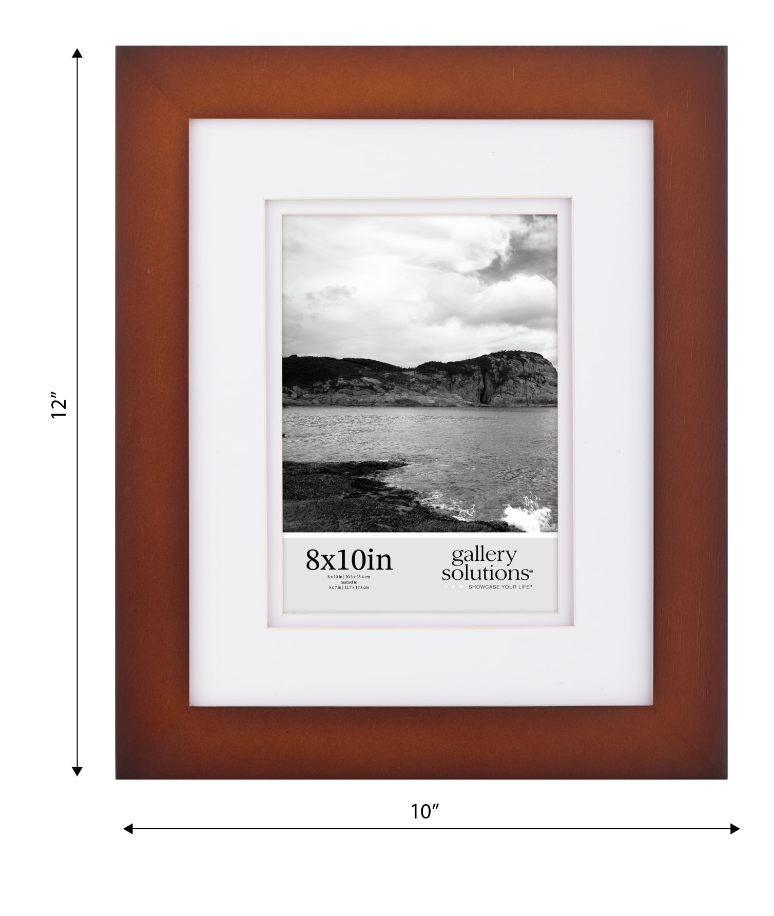 Gallery Solutions Flat Walnut Picture Frame Double White Mat Airfloat Tabletop Wall Display 8" x 10" for 5" x 7" Photos 1-pack