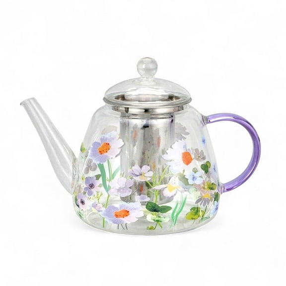 STP GOODS Chamomile Borosilicate Glass Teapot with Infuser 44 fl oz (1.3 L) Kitchen Tea Brewer Floral Coffee Pot Kettle for Blooming Teas