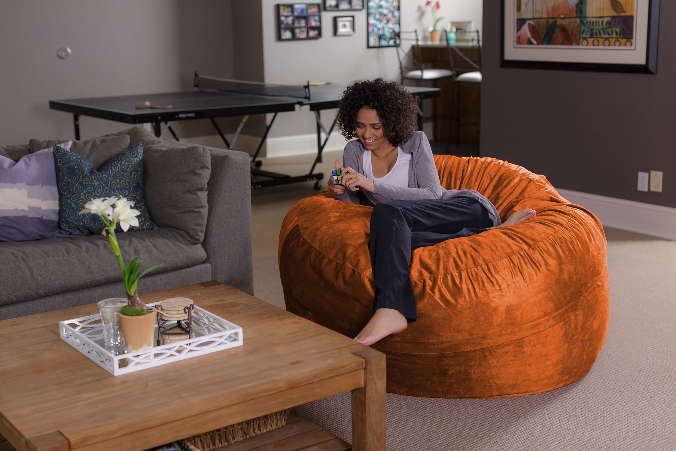 Sofa Sack Bean Bag Chair, Memory Foam Lounger with Microsuede Cover, Kids, Adults, 5 ft, Tangerine