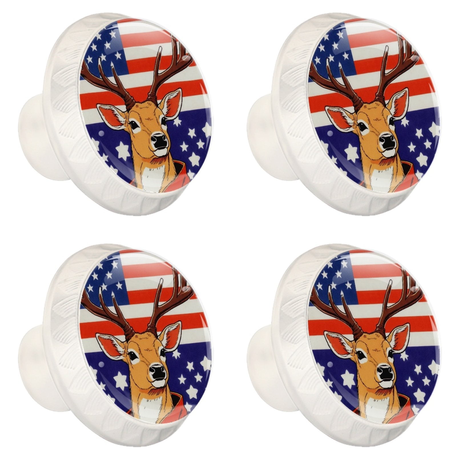 4 Pcs Deer and American Flag Knobs for Kitchen Cabinet Cupboard Dresser Bookcase Drawer Pulls Handles Round Home Decor