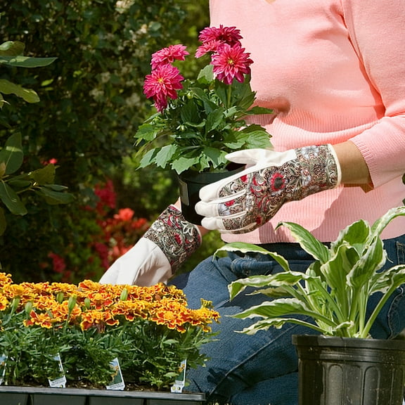 Lady Gardening Work Gloves, Premium Goat Leather Palm, Soft, Snug, Women Medium Size, Safety Cuff Protect The Wrist