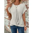 thumbnail image 2 of Camiseta de tejido de punto de Color liso para mujer, Tops sueltos informales cómodos para viajeros, jersey de manga corta con cuello redondo, camisetas para mujer, 2 of 4