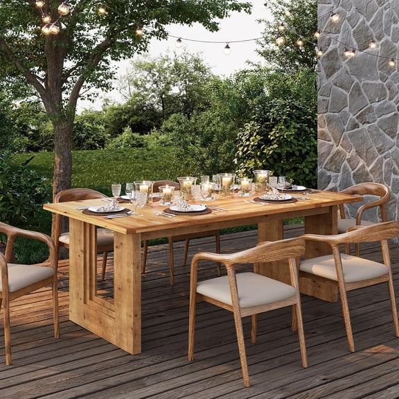 Finmind 63" Solid Wood Dining Table for 6, Rectangular Farmhouse Kitchen Table, Brown