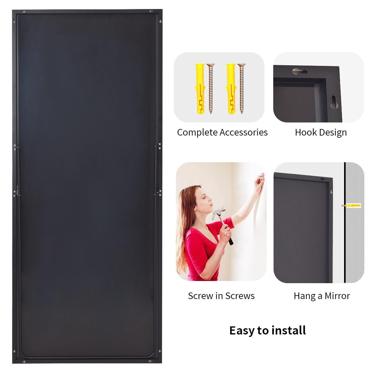 Anyrose 65"x 24" Floor Mirror Full Length Mirror Bedroom Floor Body Mirror with Stand,Black